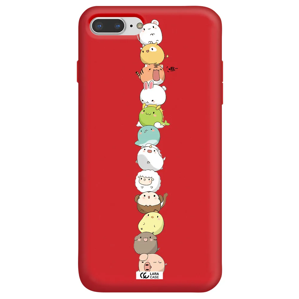 a stack of cartoon animals Apple iPhone 7 plus Silicone Imperial Red Case