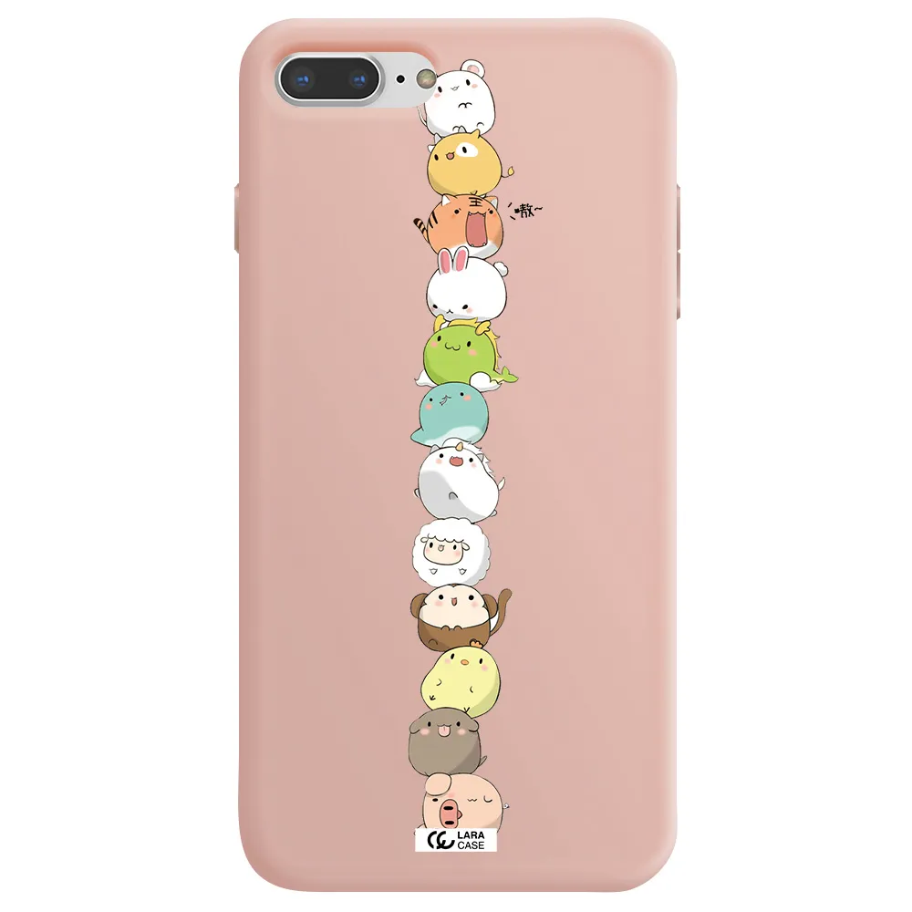 a stack of cartoon animals Apple iPhone 7 plus Silicone pastel pink Case