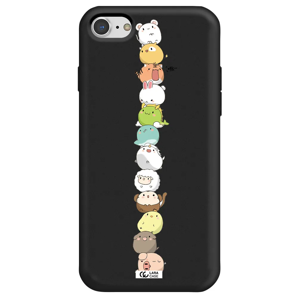 a stack of cartoon animals Apple iPhone 7 Silicone black Case