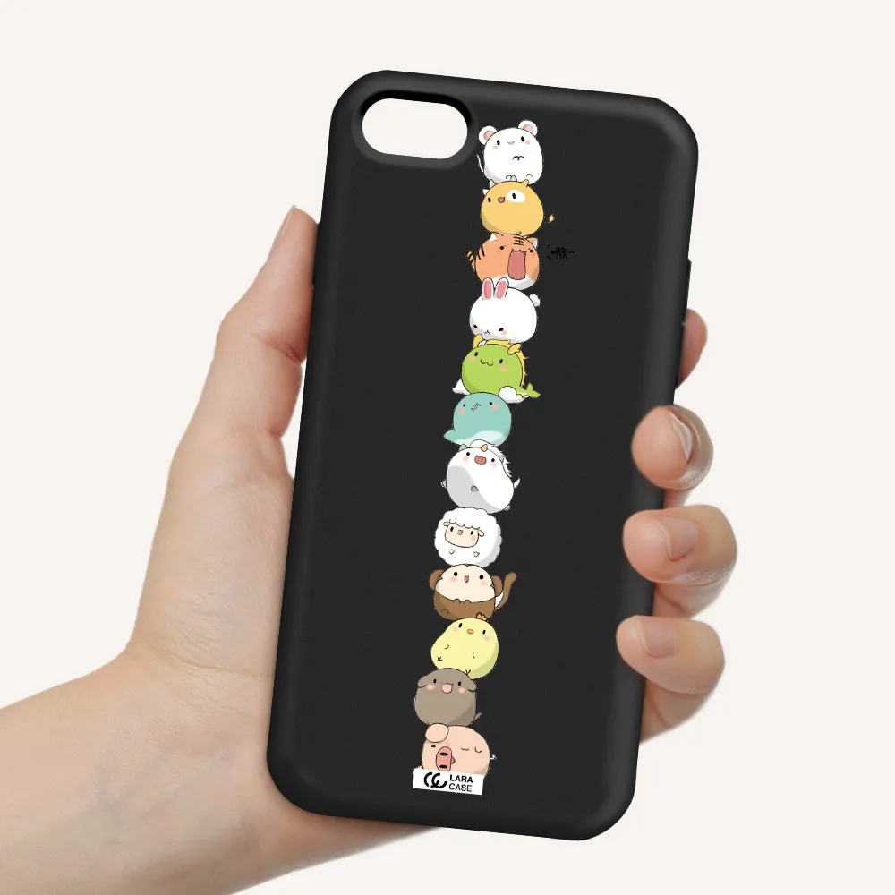 a stack of cartoon animals Apple iPhone 7 Silicone black Case