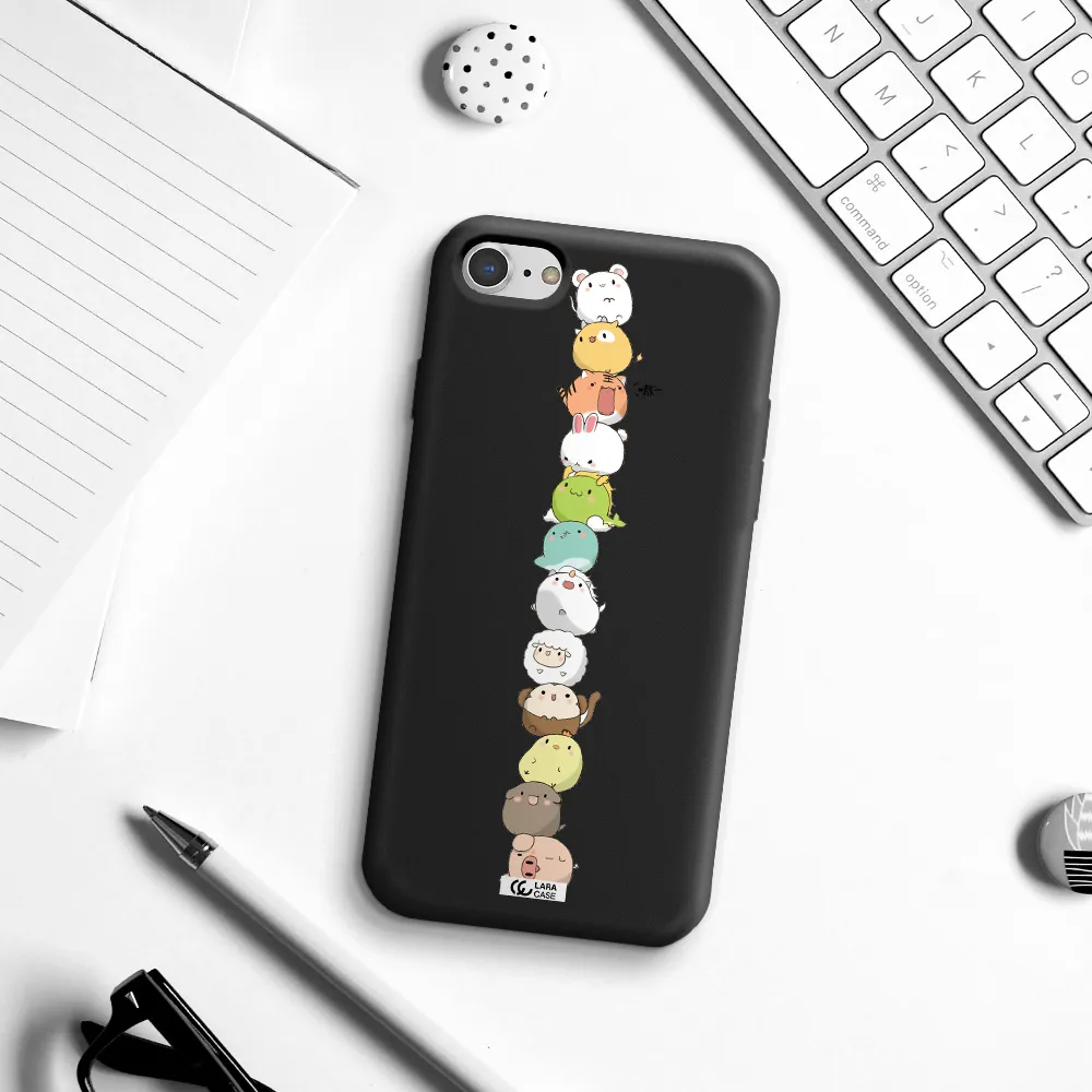 a stack of cartoon animals Apple iPhone 7 Silicone black Case