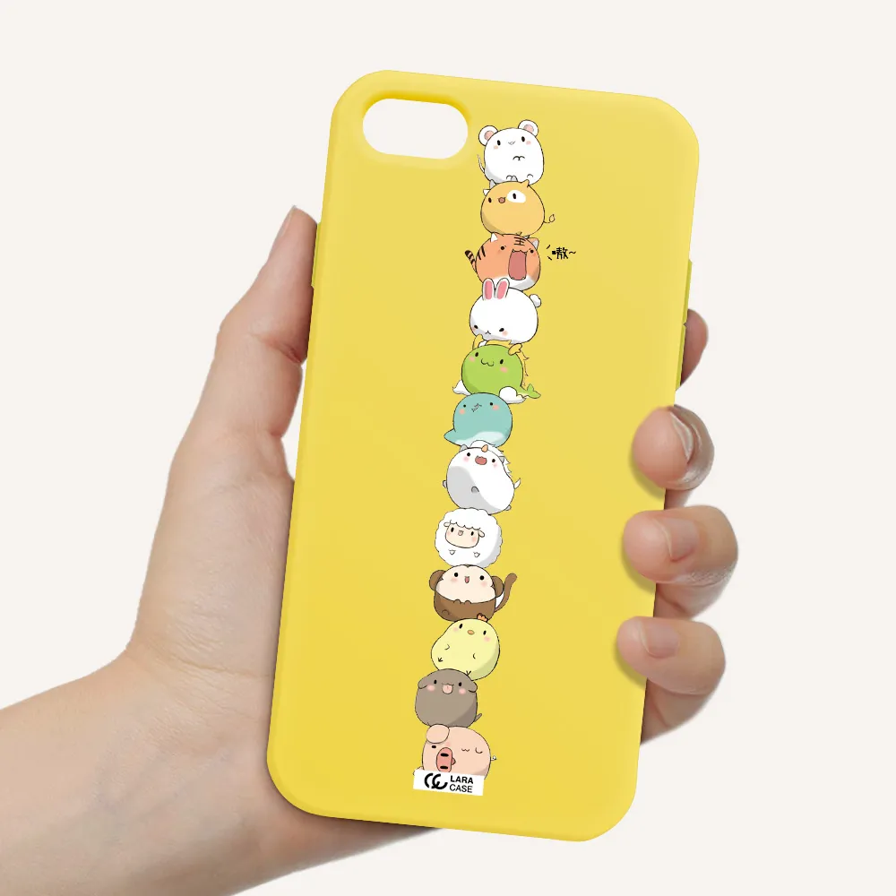 a stack of cartoon animals Apple iPhone 7 Silicone canary yellow Case
