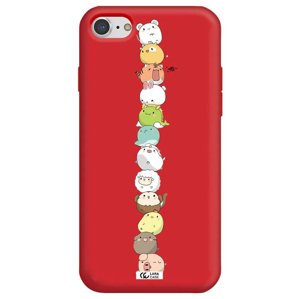 a stack of cartoon animals Apple iPhone 7 Silicone Imperial Red Case