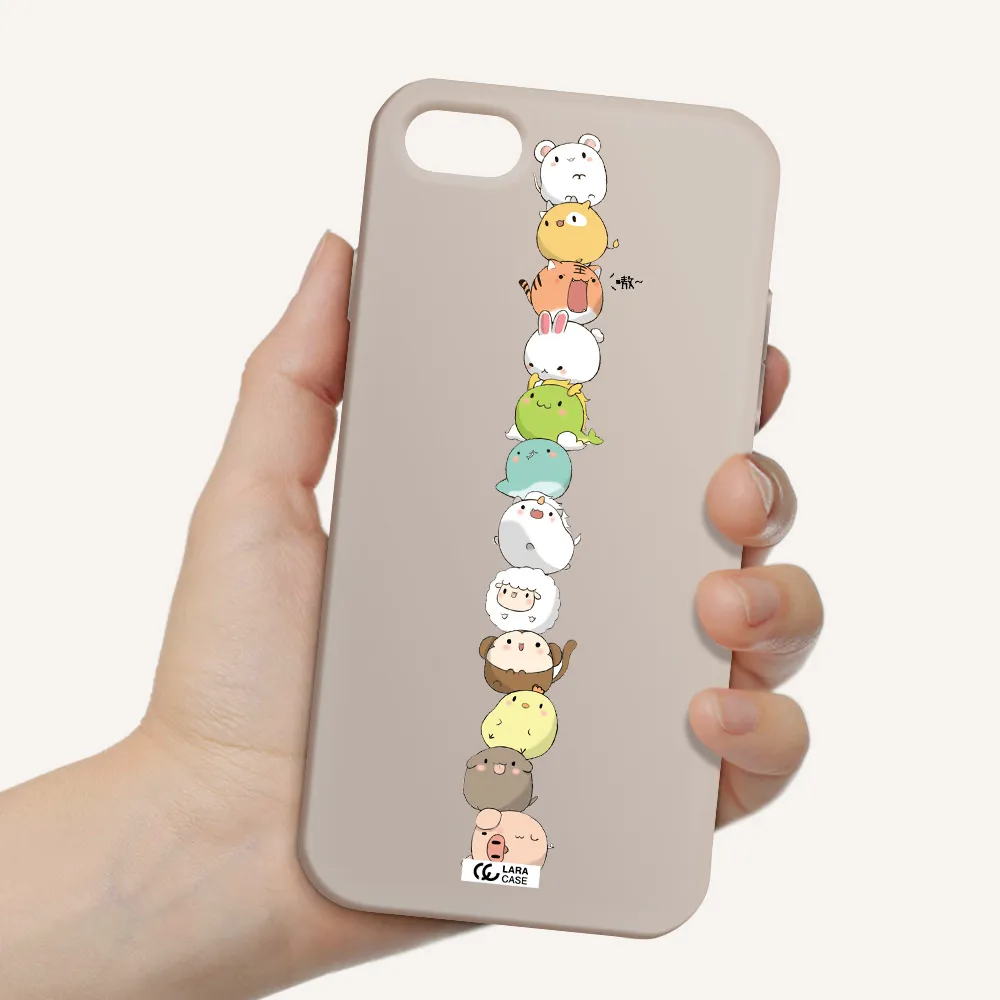 a stack of cartoon animals Apple iPhone 7 Silicone Stone Case
