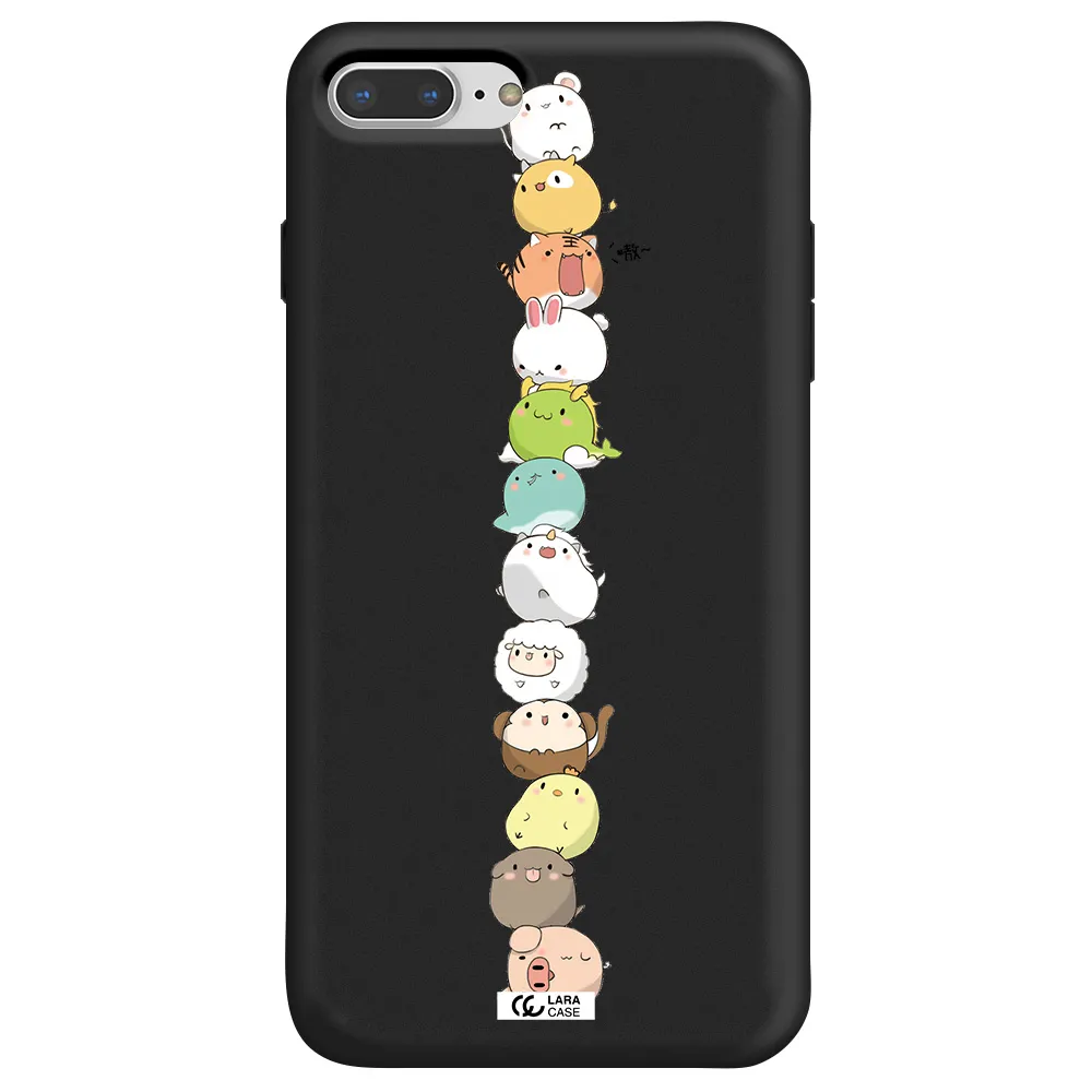 a stack of cartoon animals Apple iPhone 8 plus Silicone black Case