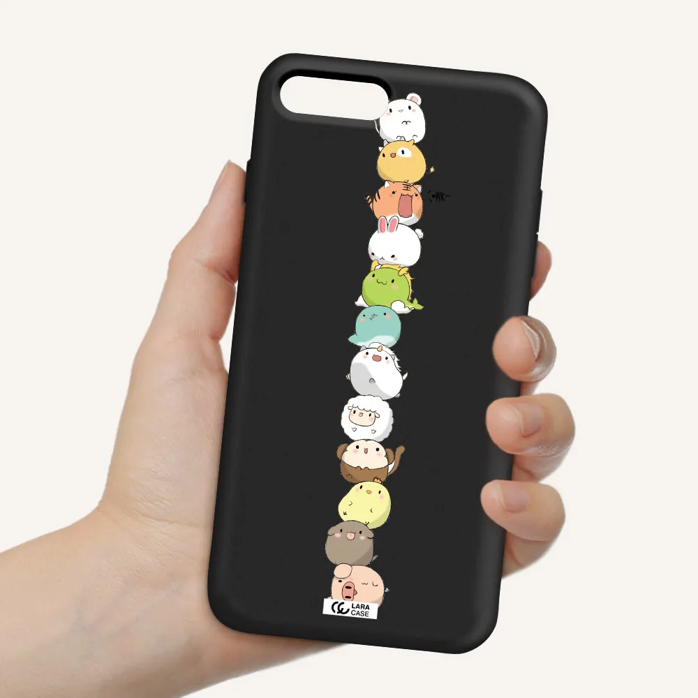 a stack of cartoon animals Apple iPhone 8 plus Silicone black Case