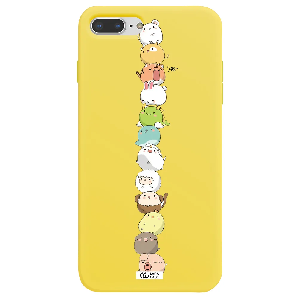 a stack of cartoon animals Apple iPhone 8 plus Silicone canary yellow Case
