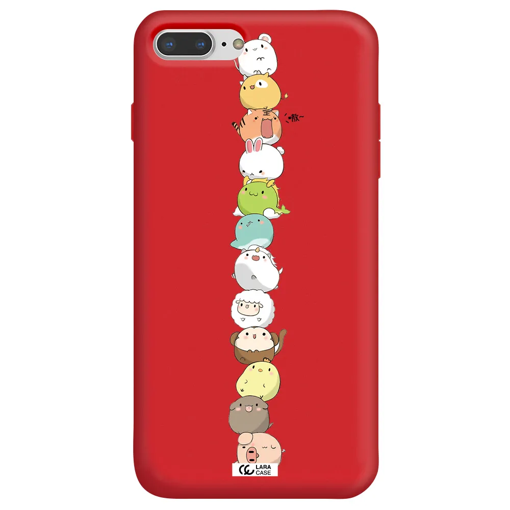 a stack of cartoon animals Apple iPhone 8 plus Silicone Imperial Red Case