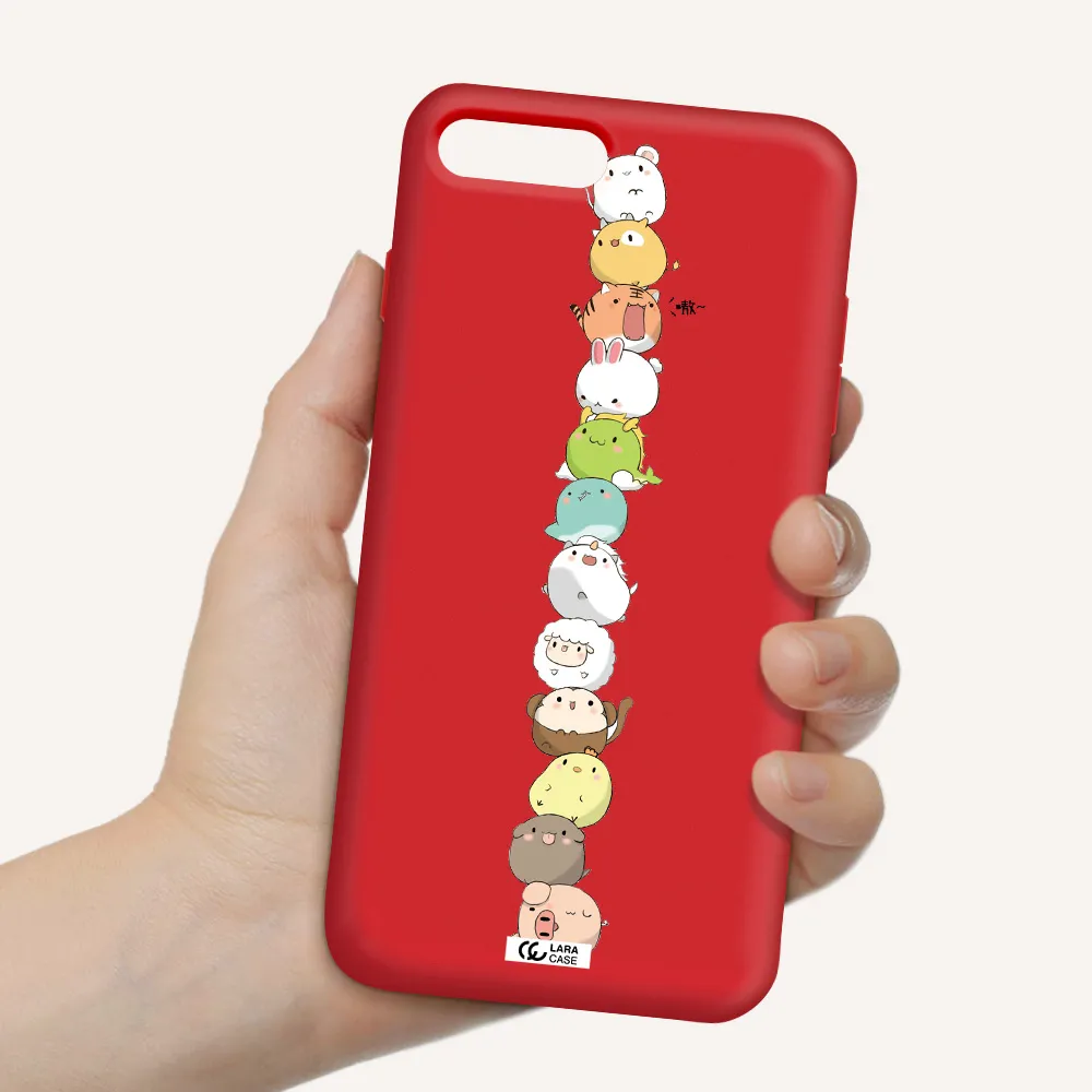 a stack of cartoon animals Apple iPhone 8 plus Silicone Imperial Red Case