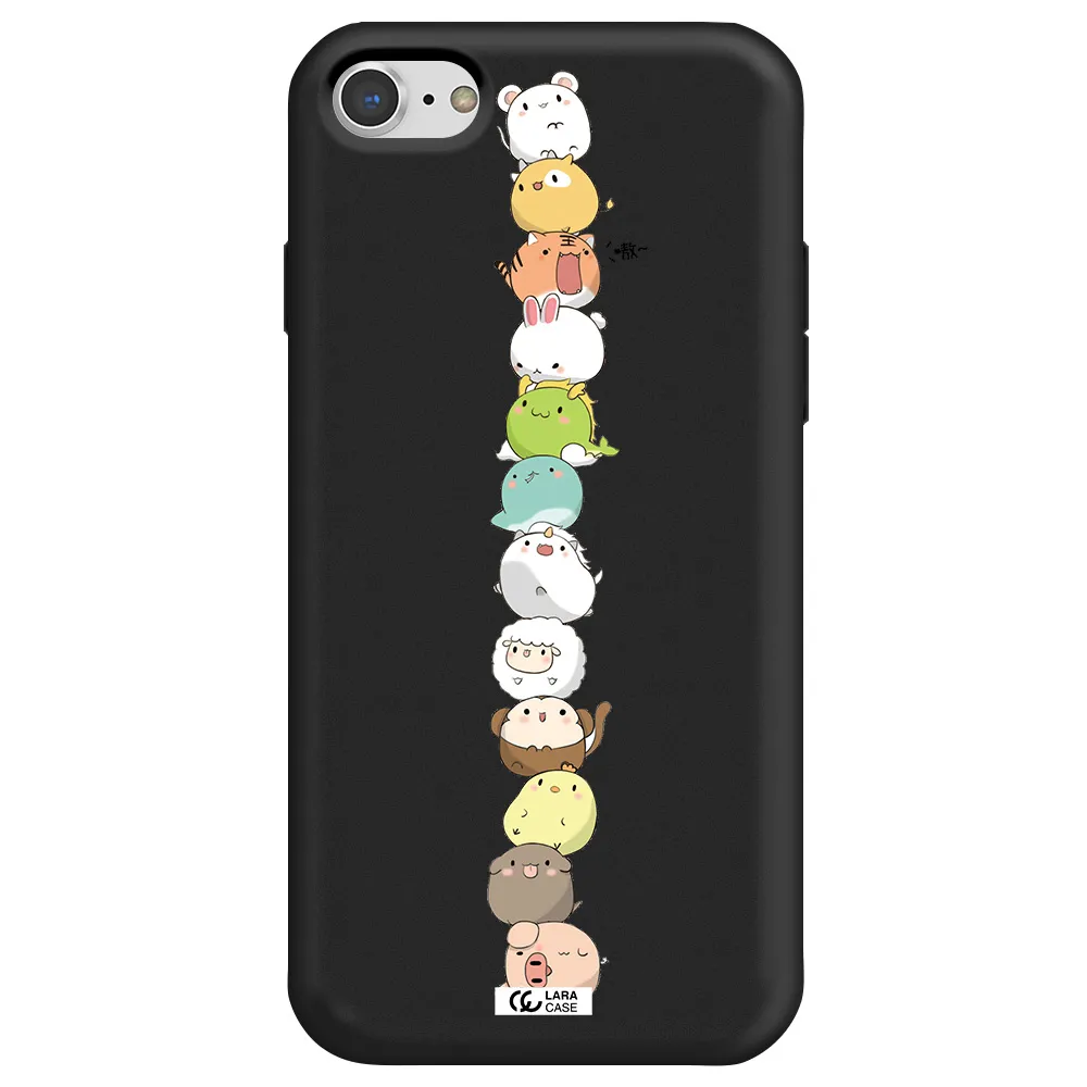 a stack of cartoon animals Apple iPhone 8 Silicone black Case