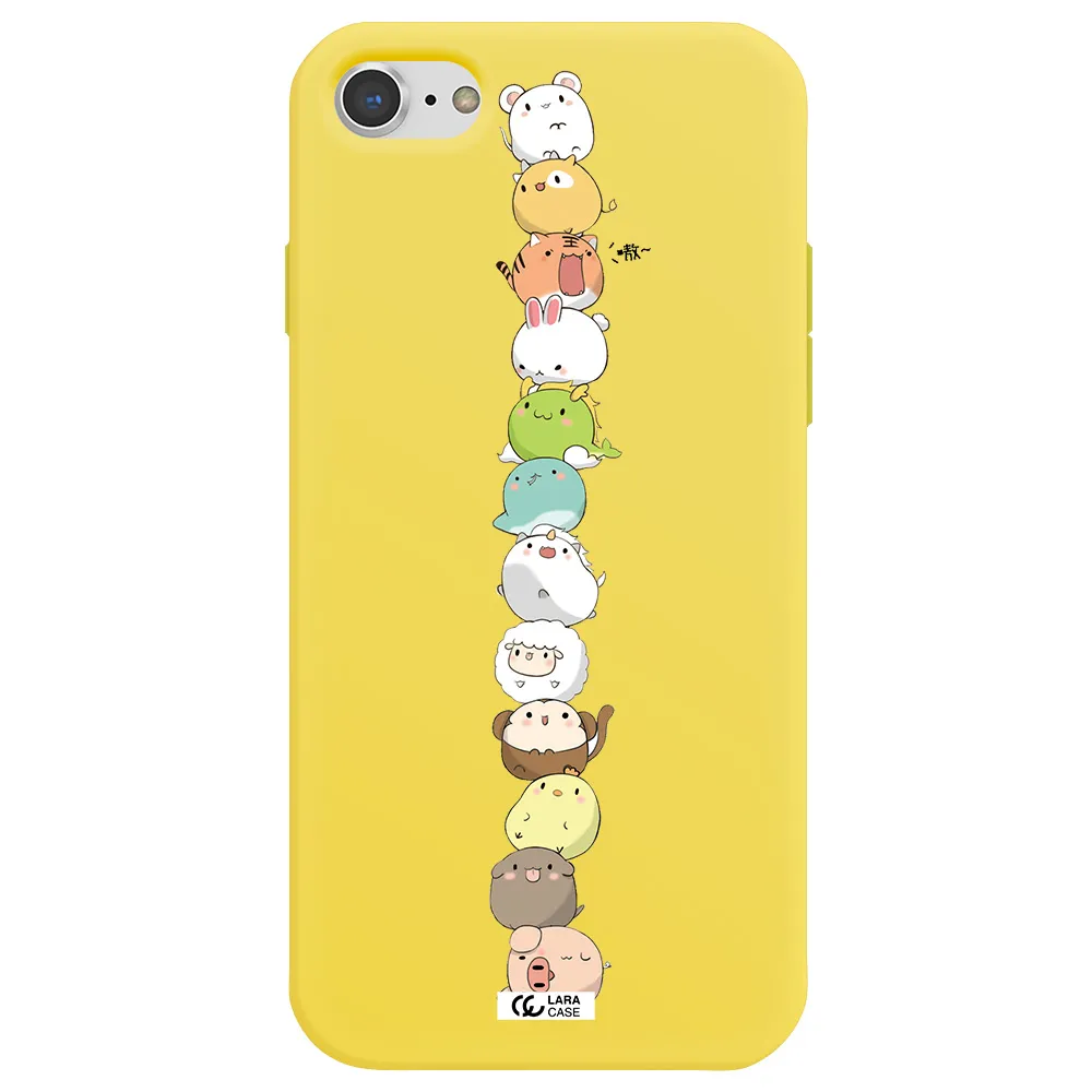 a stack of cartoon animals Apple iPhone 8 Silicone canary yellow Case