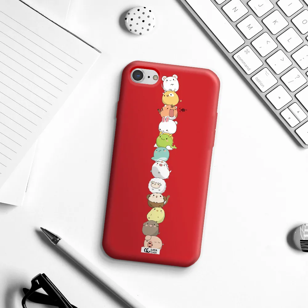 a stack of cartoon animals Apple iPhone 8 Silicone Imperial Red Case