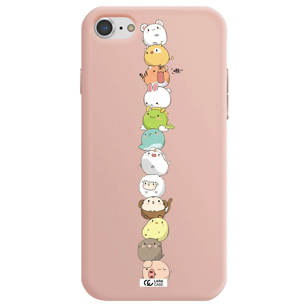 a stack of cartoon animals Apple iPhone 8 Silicone pastel pink Case