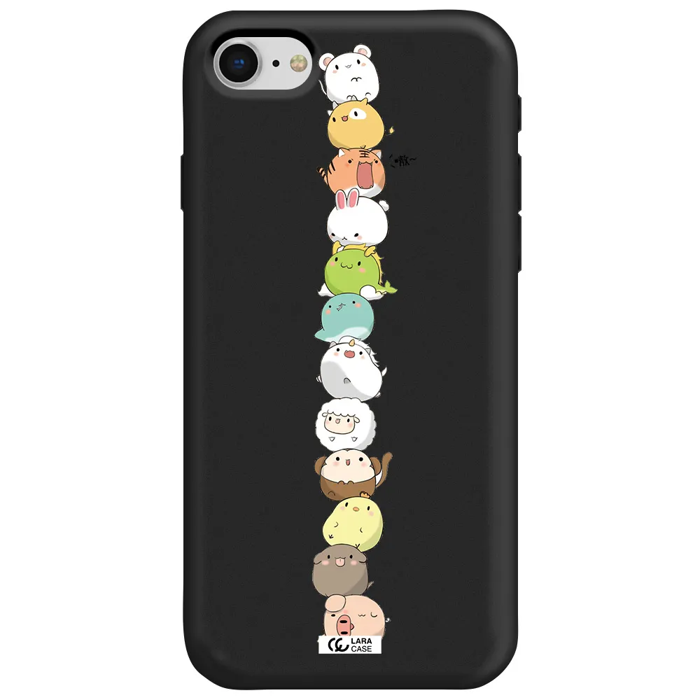 a stack of cartoon animals Apple iPhone se 2020 Silicone black Case