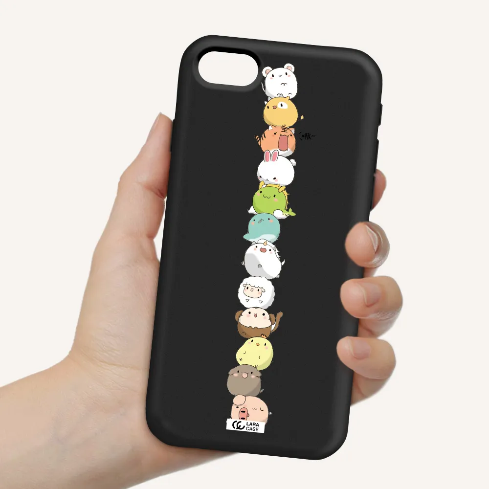 a stack of cartoon animals Apple iPhone se 2020 Silicone black Case