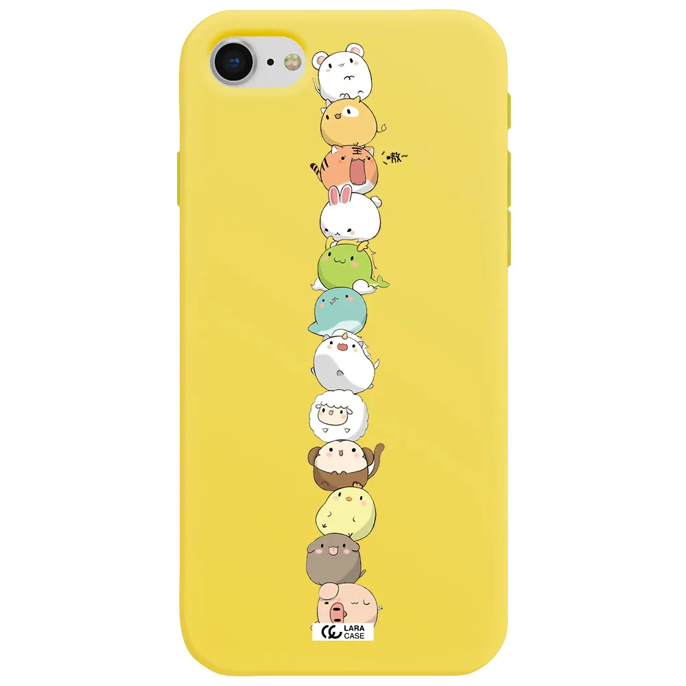 a stack of cartoon animals Apple iPhone se 2020 Silicone canary yellow Case