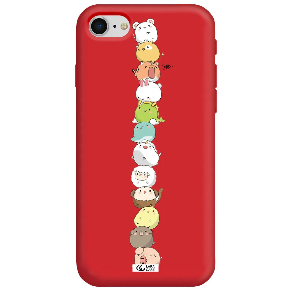 a stack of cartoon animals Apple iPhone se 2020 Silicone Imperial Red Case