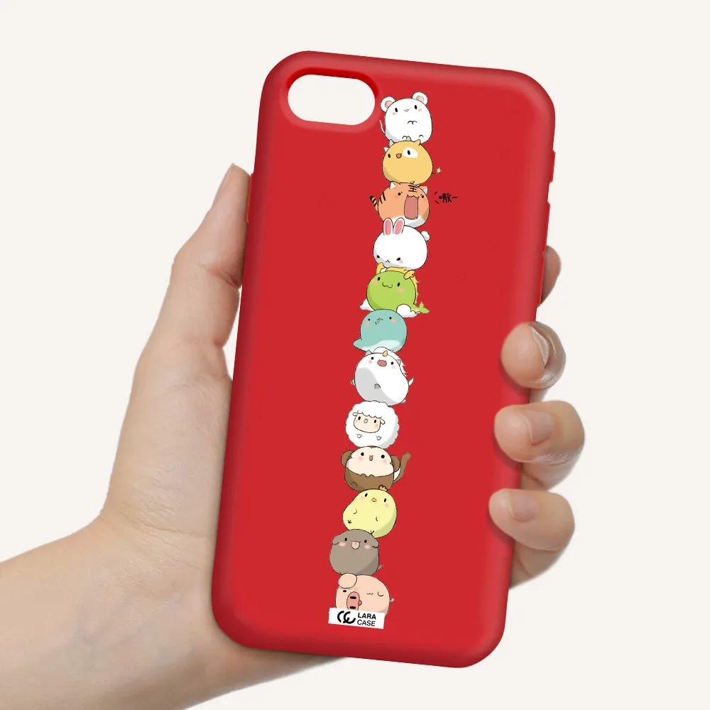 a stack of cartoon animals Apple iPhone se 2020 Silicone Imperial Red Case