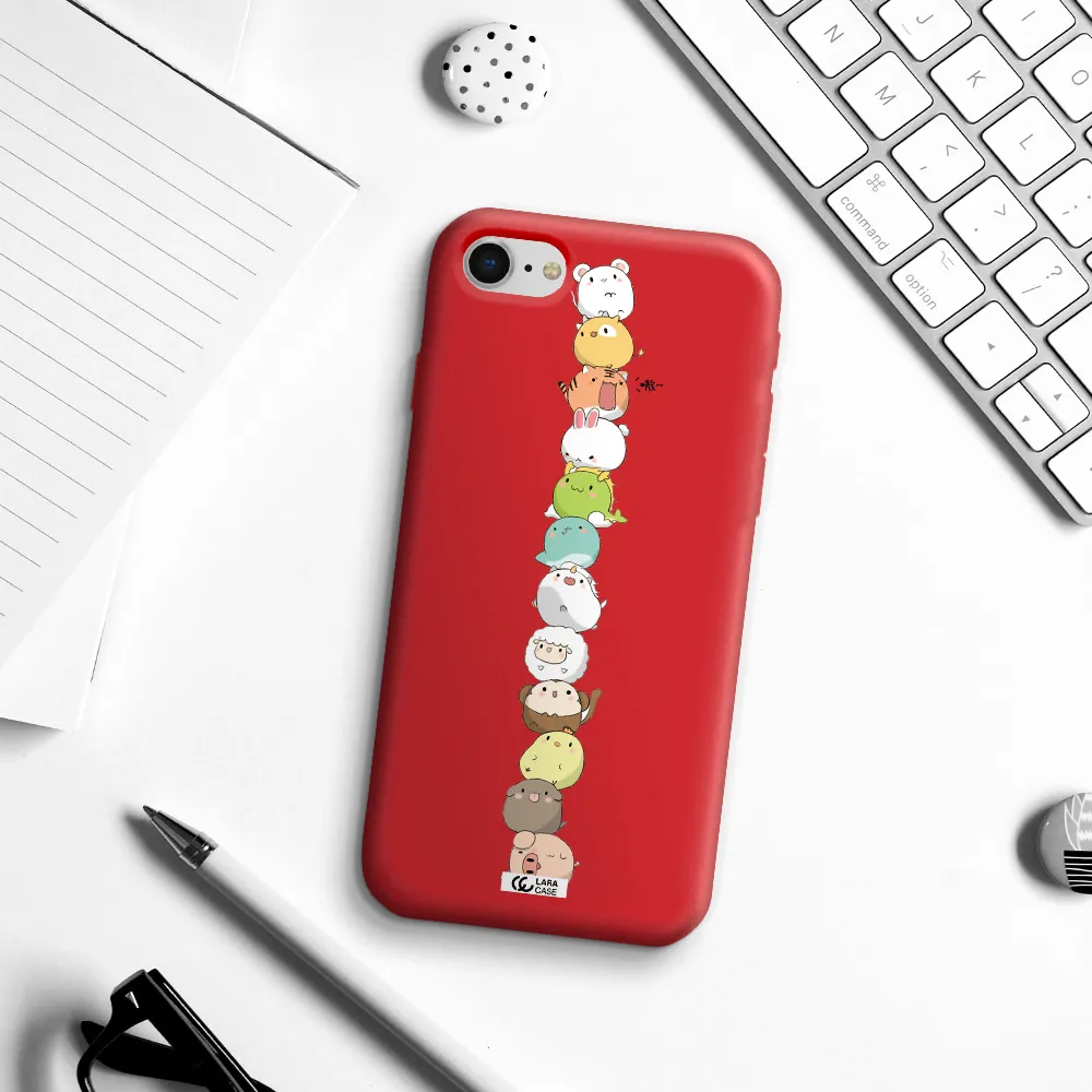 a stack of cartoon animals Apple iPhone se 2020 Silicone Imperial Red Case