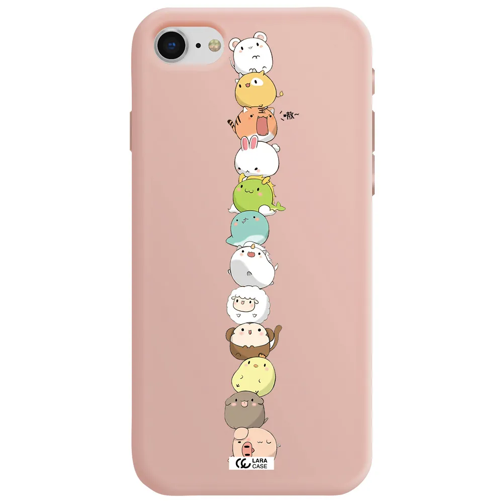 a stack of cartoon animals Apple iPhone se 2020 Silicone pastel pink Case