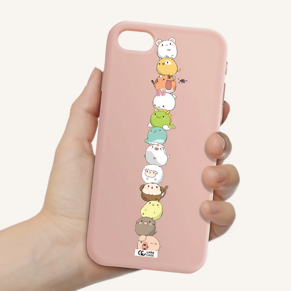 a stack of cartoon animals Apple iPhone se 2020 Silicone pastel pink Case