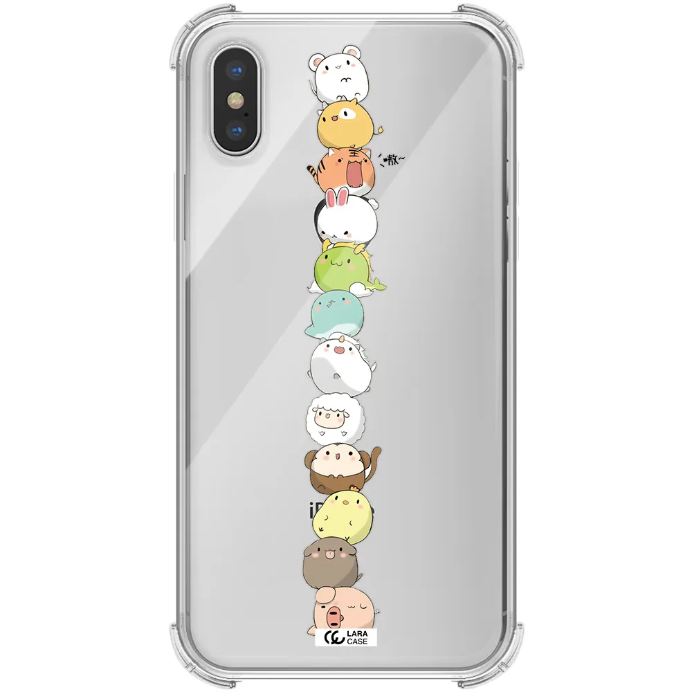 a stack of cartoon animals Apple iPhone X Clear PC Case