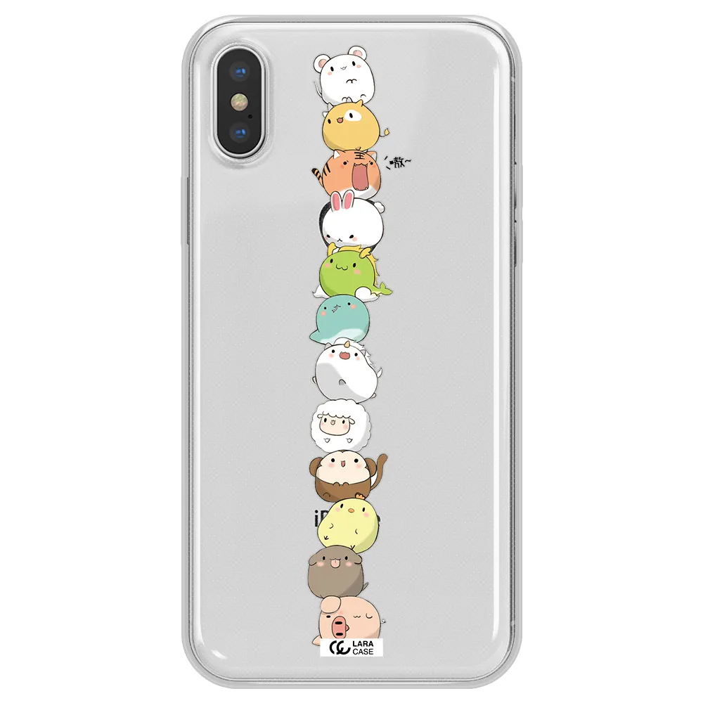 a stack of cartoon animals Apple iPhone X Clear TPU Case