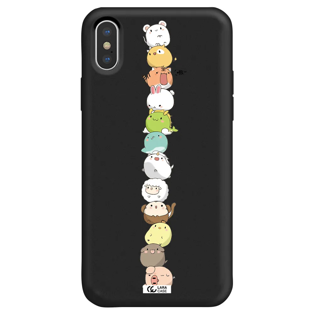 a stack of cartoon animals Apple iPhone X Silicone black Case
