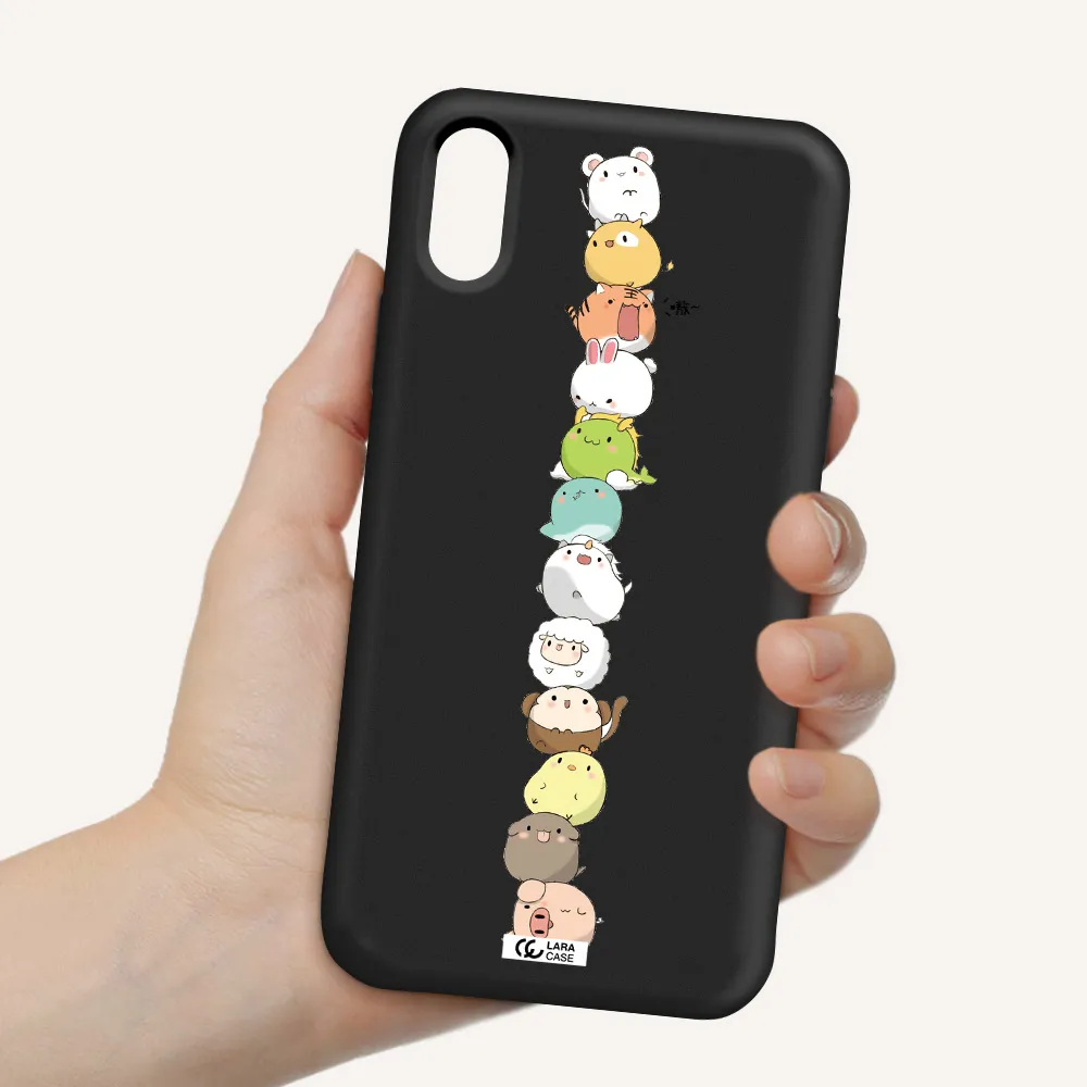 a stack of cartoon animals Apple iPhone X Silicone black Case