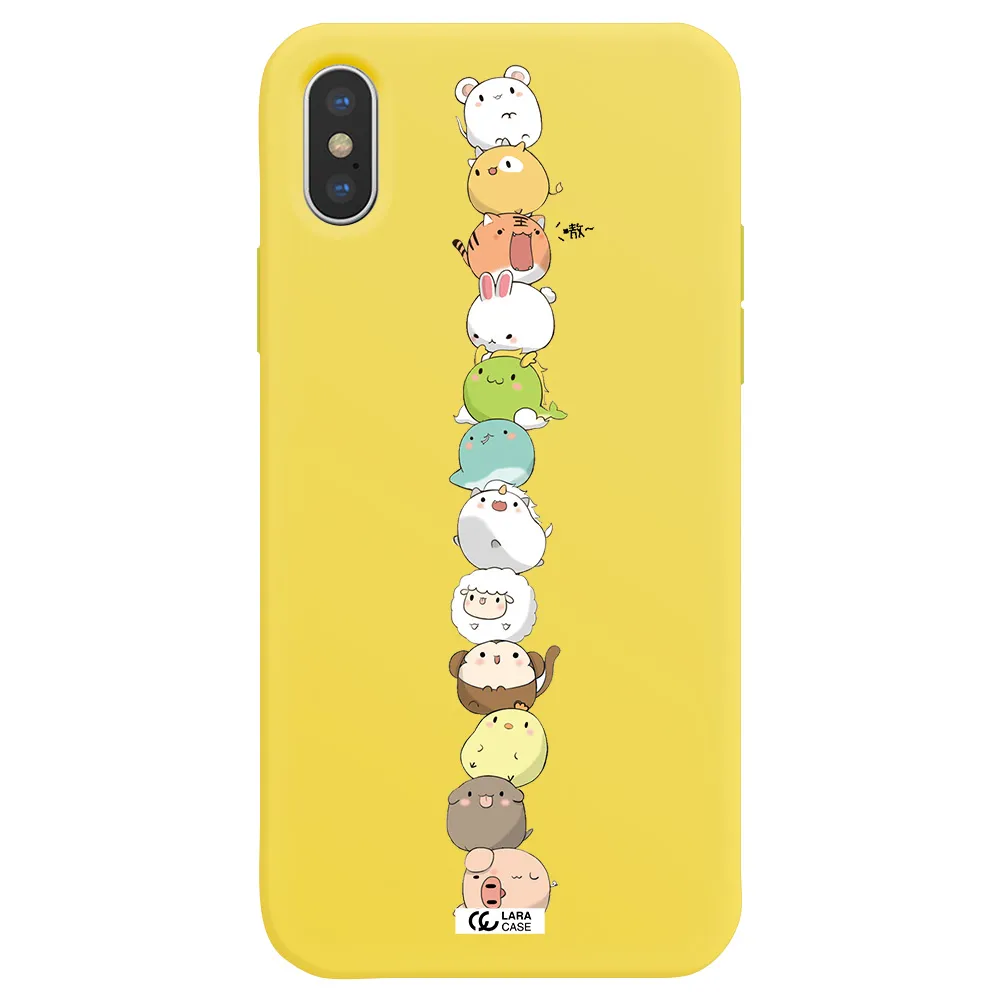 a stack of cartoon animals Apple iPhone X Silicone canary yellow Case