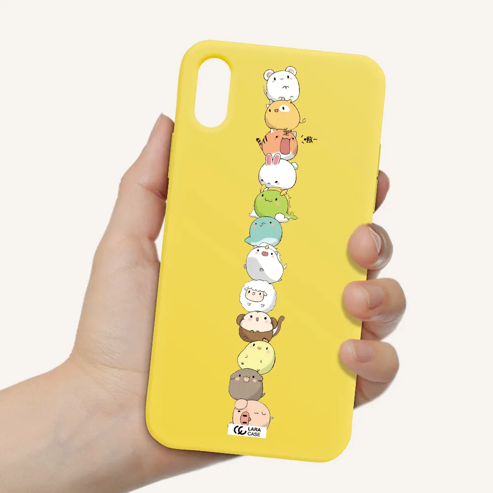 a stack of cartoon animals Apple iPhone X Silicone canary yellow Case