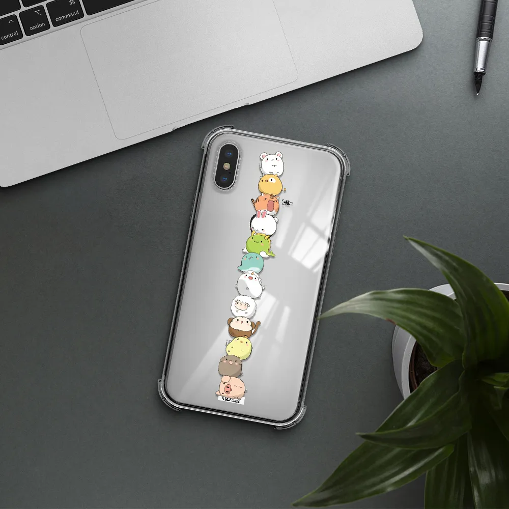 a stack of cartoon animals Apple iPhone XS Clear PC Case