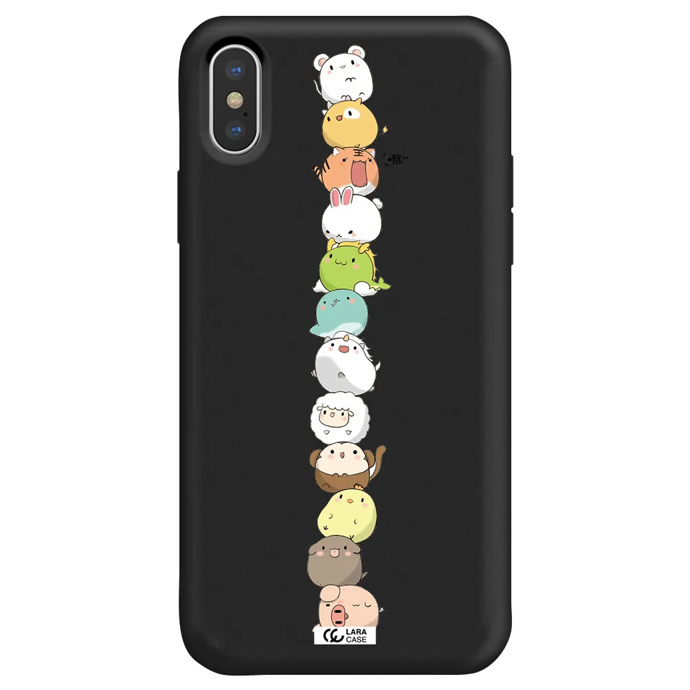a stack of cartoon animals Apple iPhone XS Silicone black Case