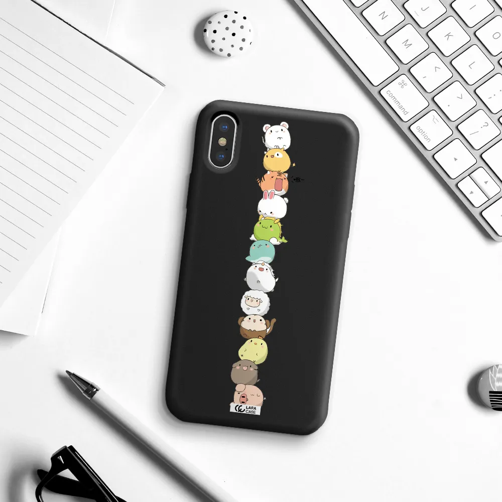 a stack of cartoon animals Apple iPhone XS Silicone black Case
