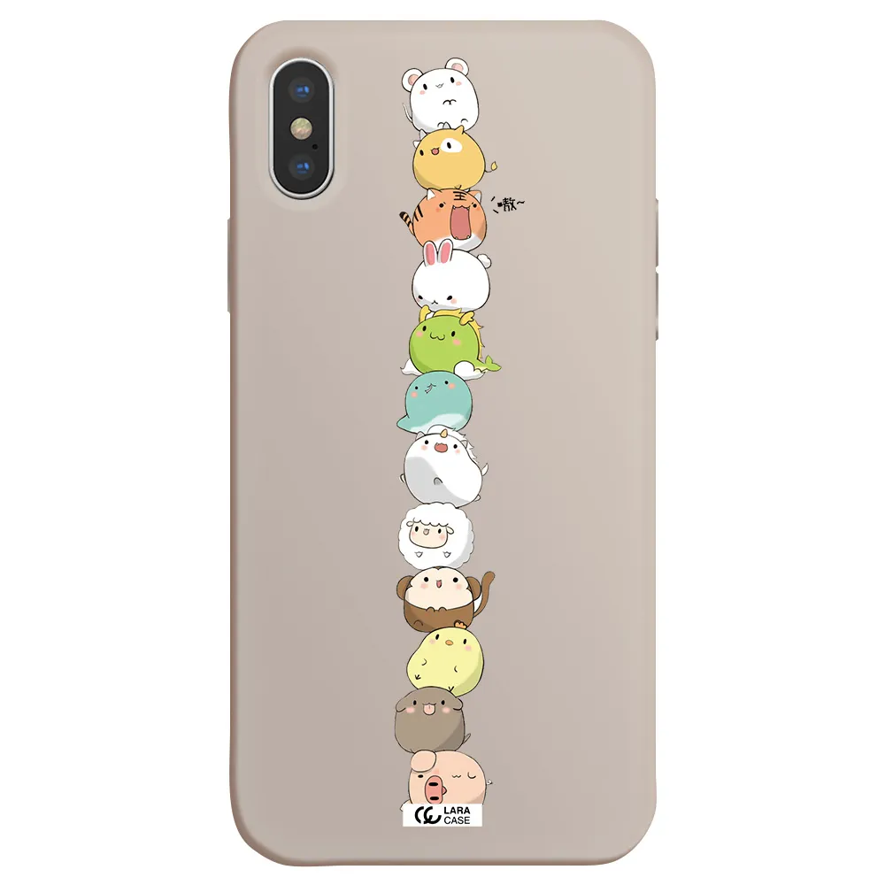 a stack of cartoon animals Apple iPhone XS Silicone Stone Case
