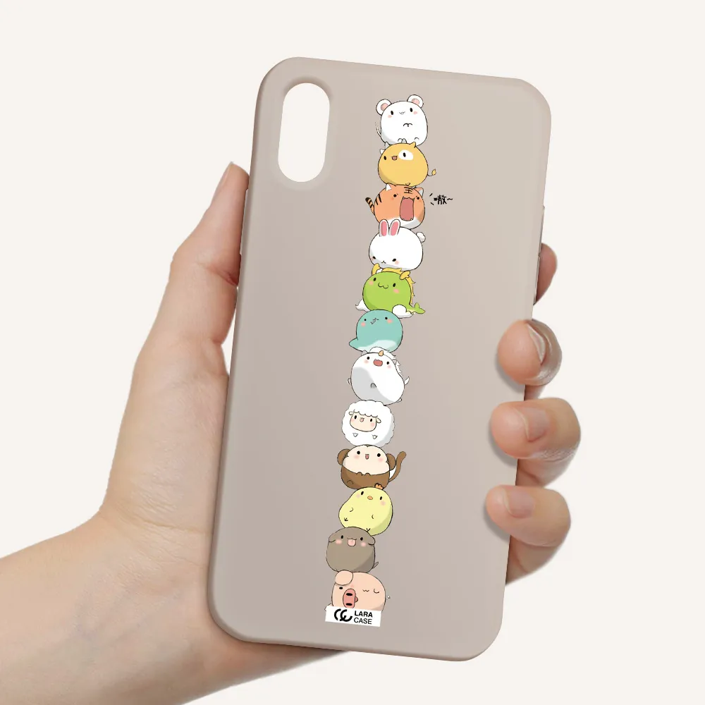 a stack of cartoon animals Apple iPhone XS Silicone Stone Case