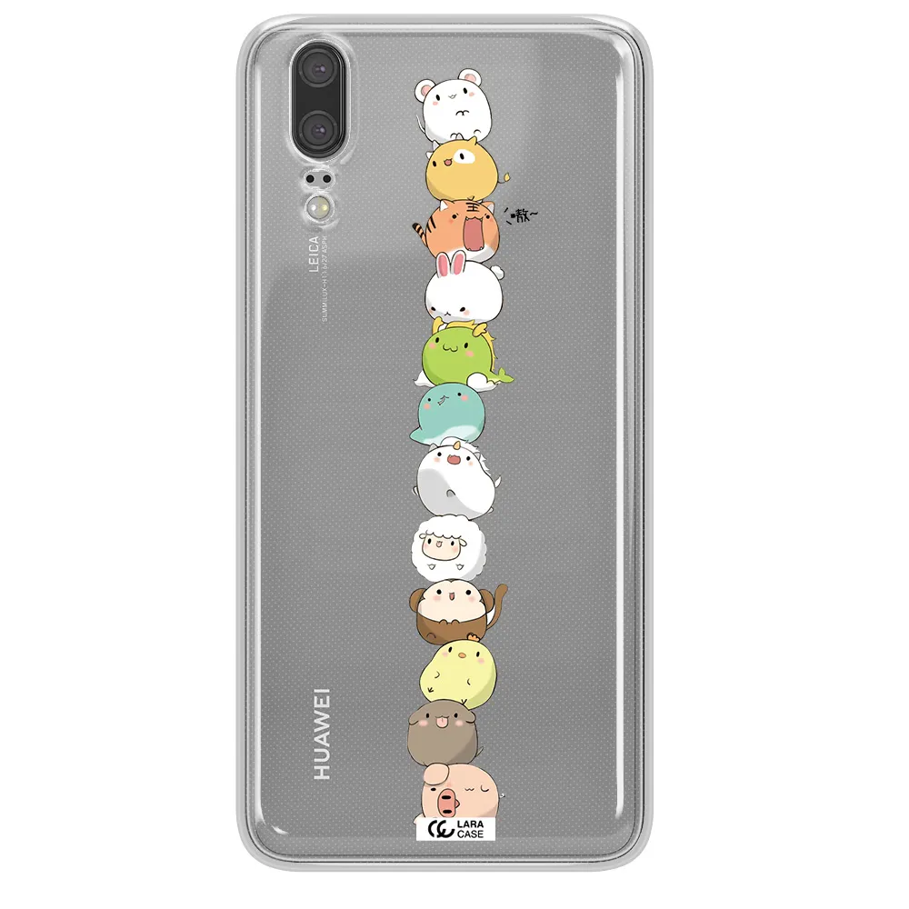 a stack of cartoon animals Huawei P20 Clear TPU Case