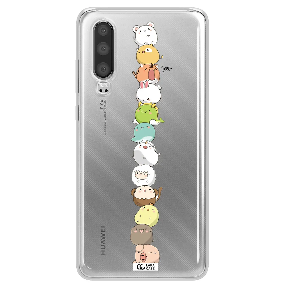 a stack of cartoon animals Huawei P30 Clear TPU Case