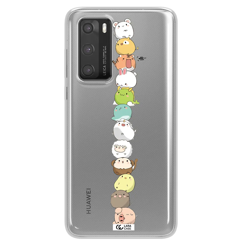 a stack of cartoon animals Huawei P40 Clear TPU Case