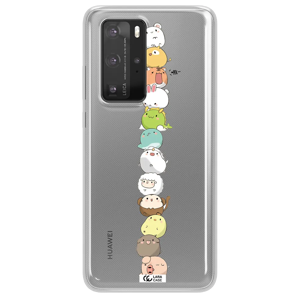 a stack of cartoon animals Huawei P40 Pro Clear TPU Case
