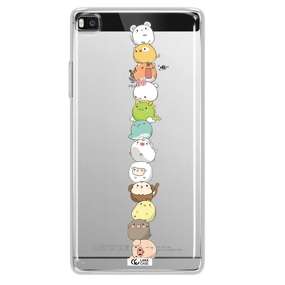 a stack of cartoon animals Huawei P8 Clear TPU Case