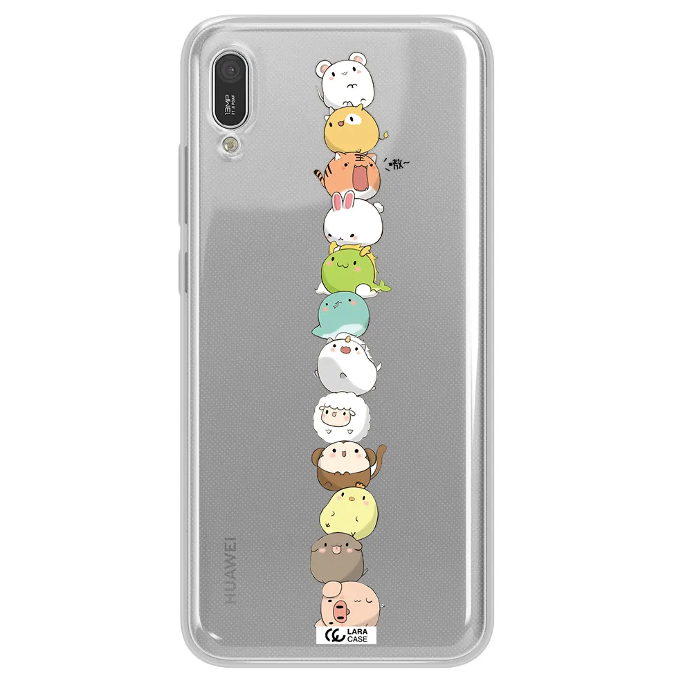 a stack of cartoon animals Huawei Y6 Pro 2019 Clear TPU Case