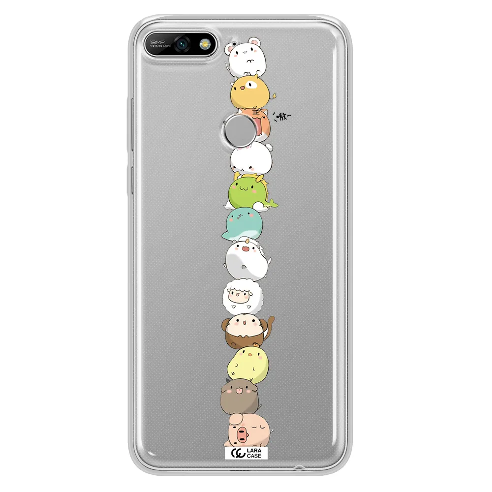 a stack of cartoon animals Huawei Y7 2018 Clear TPU Case