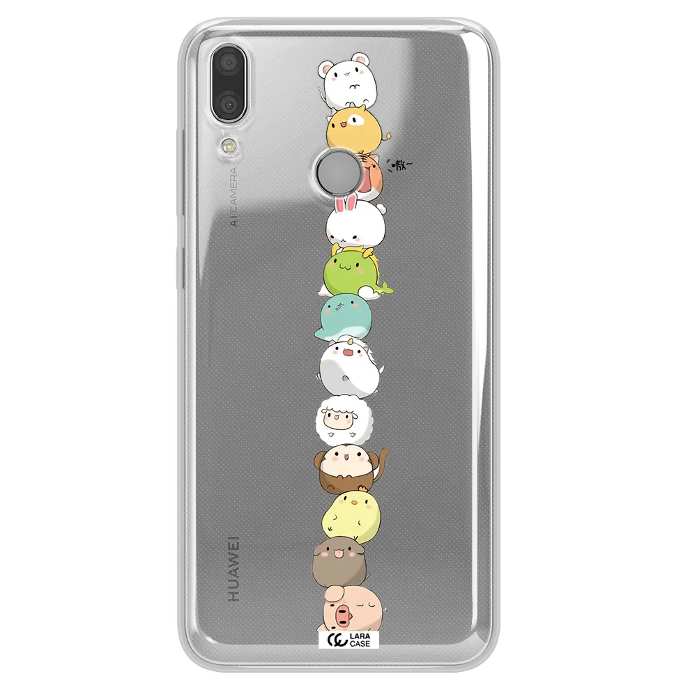 a stack of cartoon animals Huawei Y7 2019 Clear TPU Case