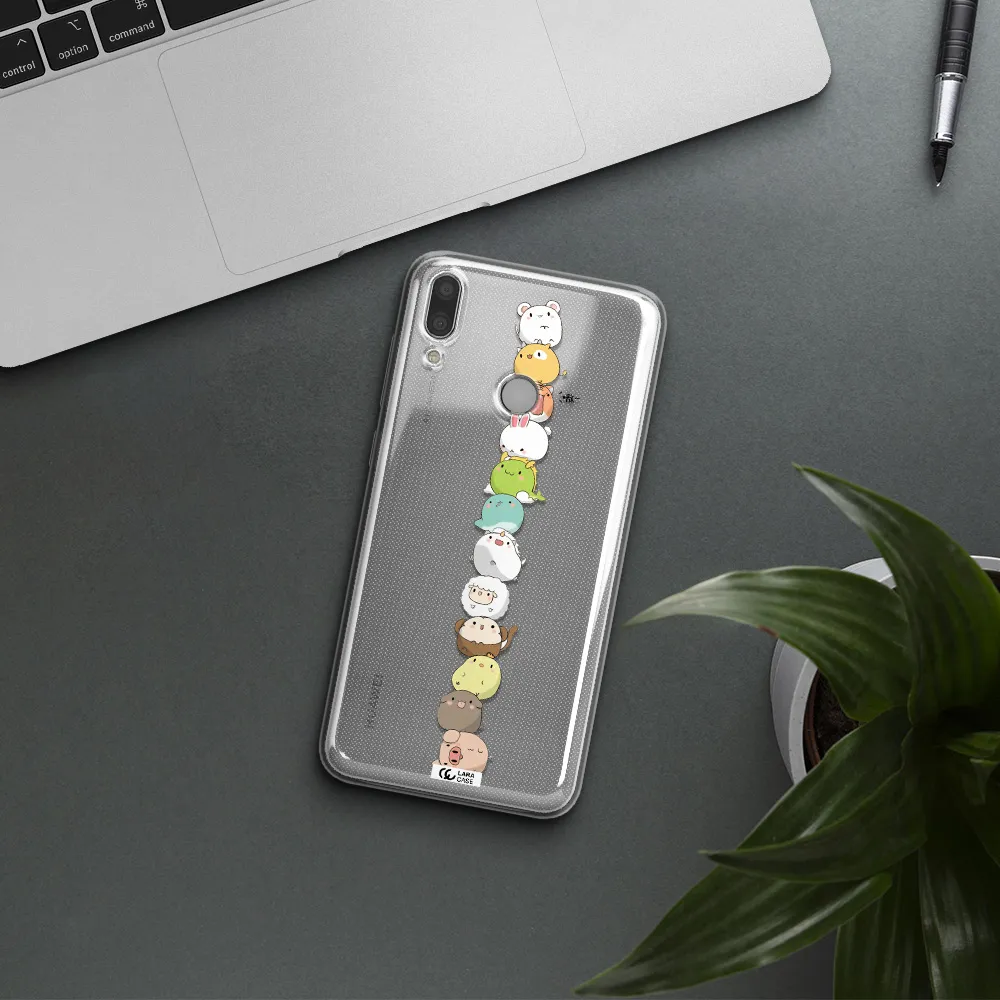 a stack of cartoon animals Huawei Y7 2019 Clear TPU Case