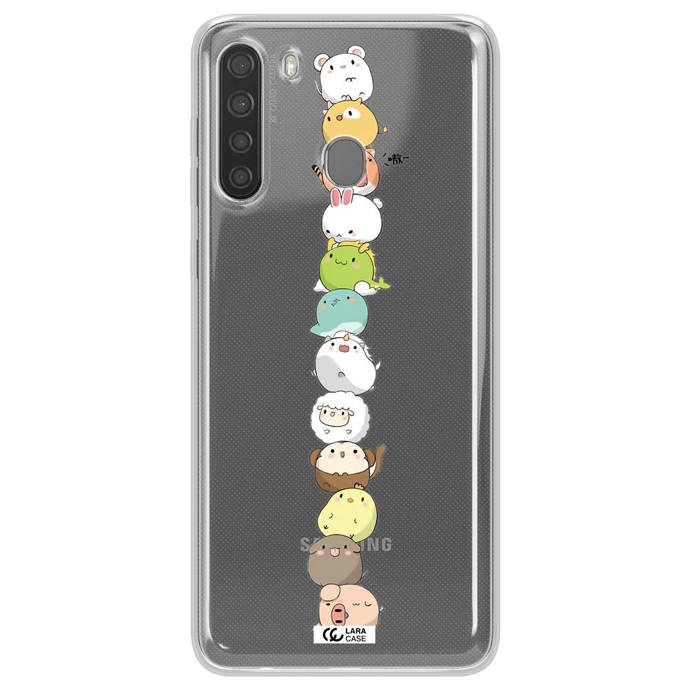 a stack of cartoon animals Samsung A21 Clear TPU Case