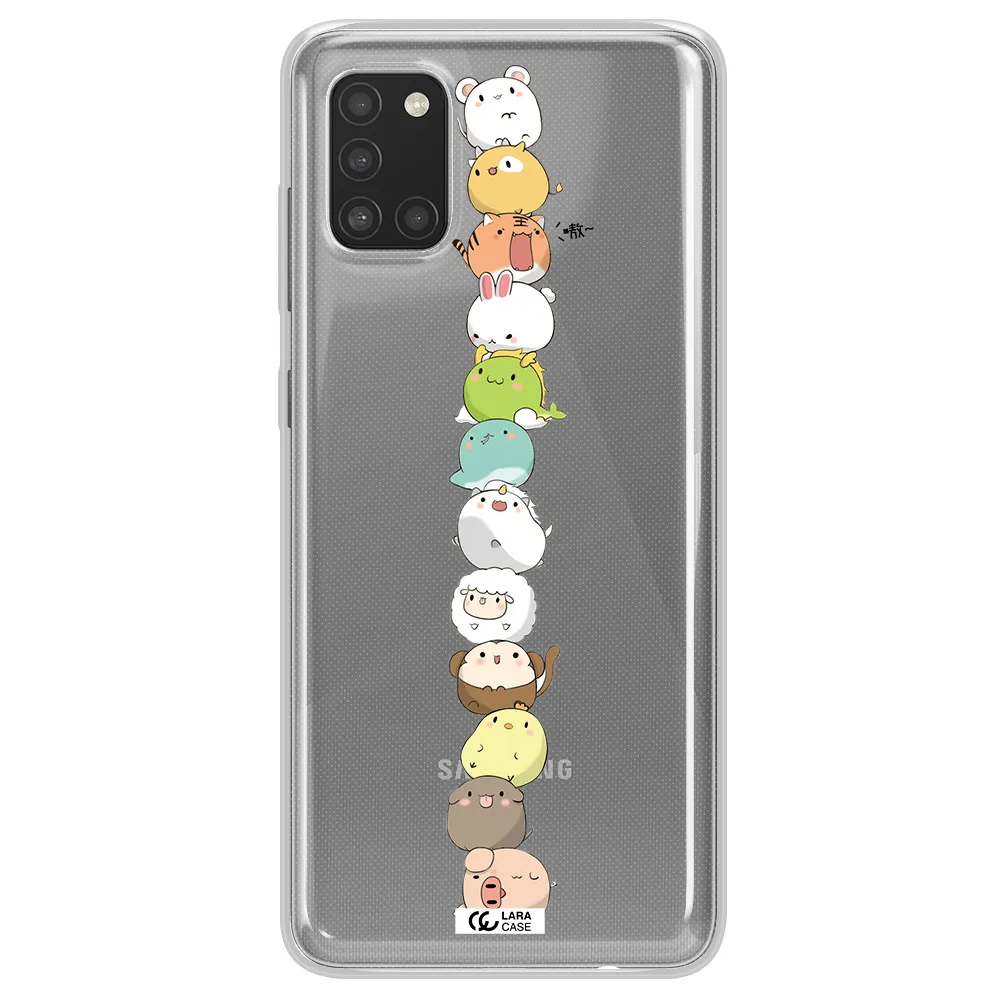 a stack of cartoon animals Samsung A31 Clear TPU Case