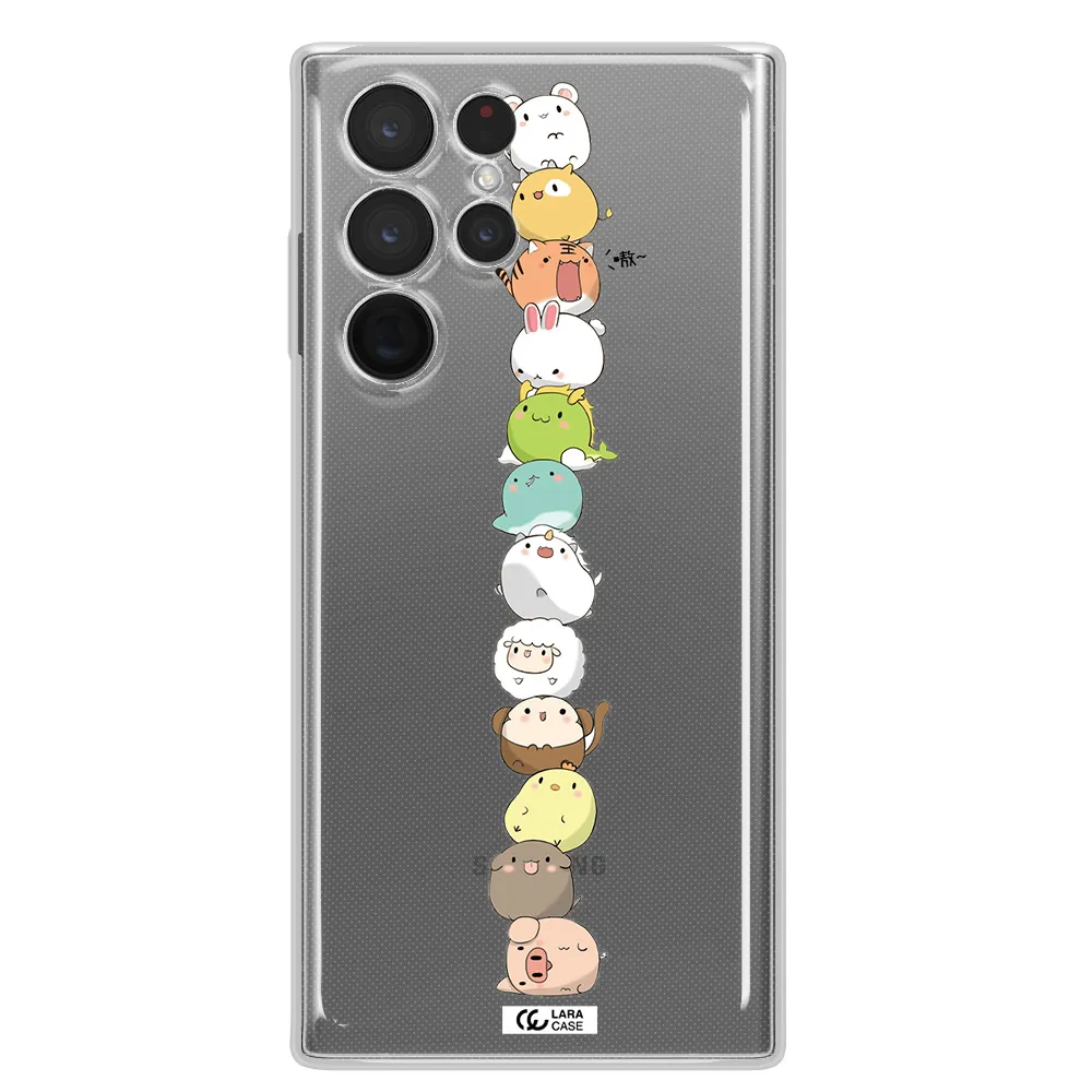 a stack of cartoon animals Samsung S 22 Ultra Clear TPU Case
