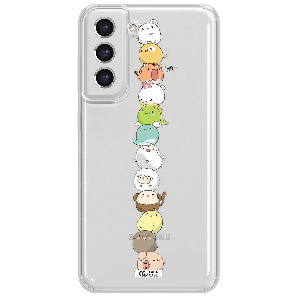 A Stack Of Cartoon Animals Samsung S21 Fe Clear Tpu Case