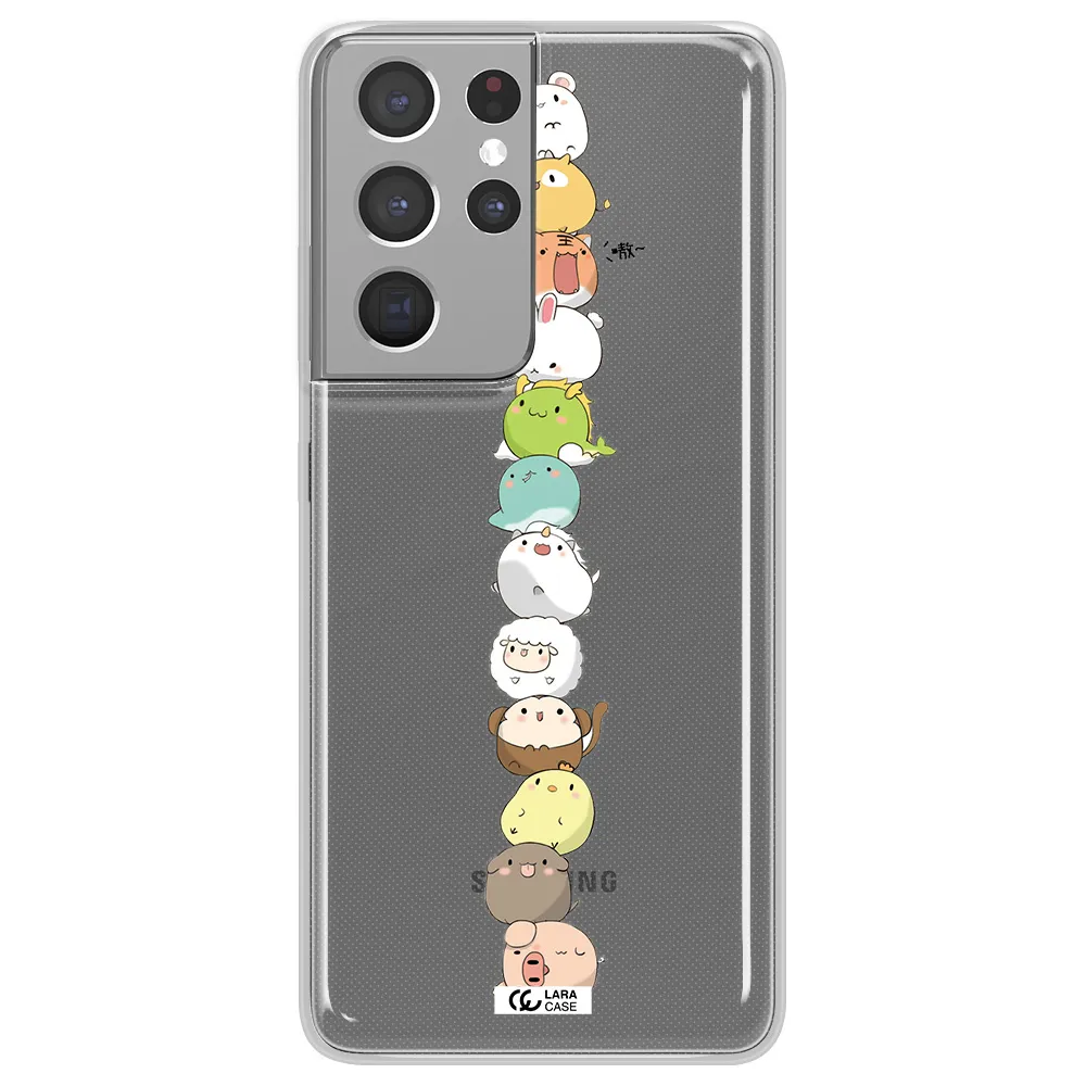 a stack of cartoon animals Samsung S21 Ultra Clear TPU Case